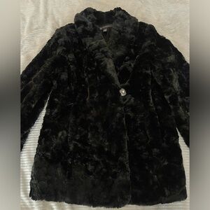 INC Textured Black Faux Fur Coat